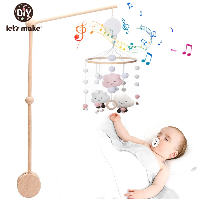 Let\'s Make Dropshipping Baby Rattles Crib Mobiles Toy Bed Bell Musical Box 0-12month Cloud Cotton Carousel For Cots Projection