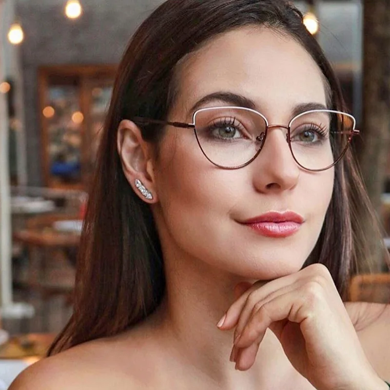 

Alloy Eyeglasses Frame for Women Eyewear Full Rim Stylish Cat Eye UV400 Anti-Scratch Dust Proof Anti Radiation Coating Spectacle