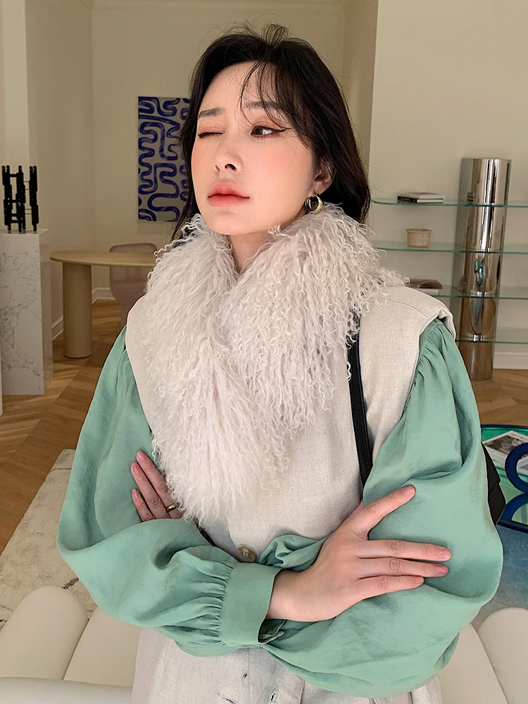 2021 New Tibet Lamb Fur Scarf Winter all-match Thick Warm Fur Muffler Korean Temperament Collar Real Fur Neckchief Lady