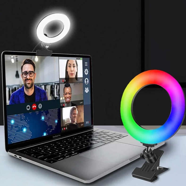 Selfie Ring Light สำหรับแล็ปท็อปคอมพิวเตอร์เดสก์ท็อป Youtube แหวนโคมไฟ Video Conference แสงชุดขาตั้งผู้ถือโทรศัพท์คลิปบน