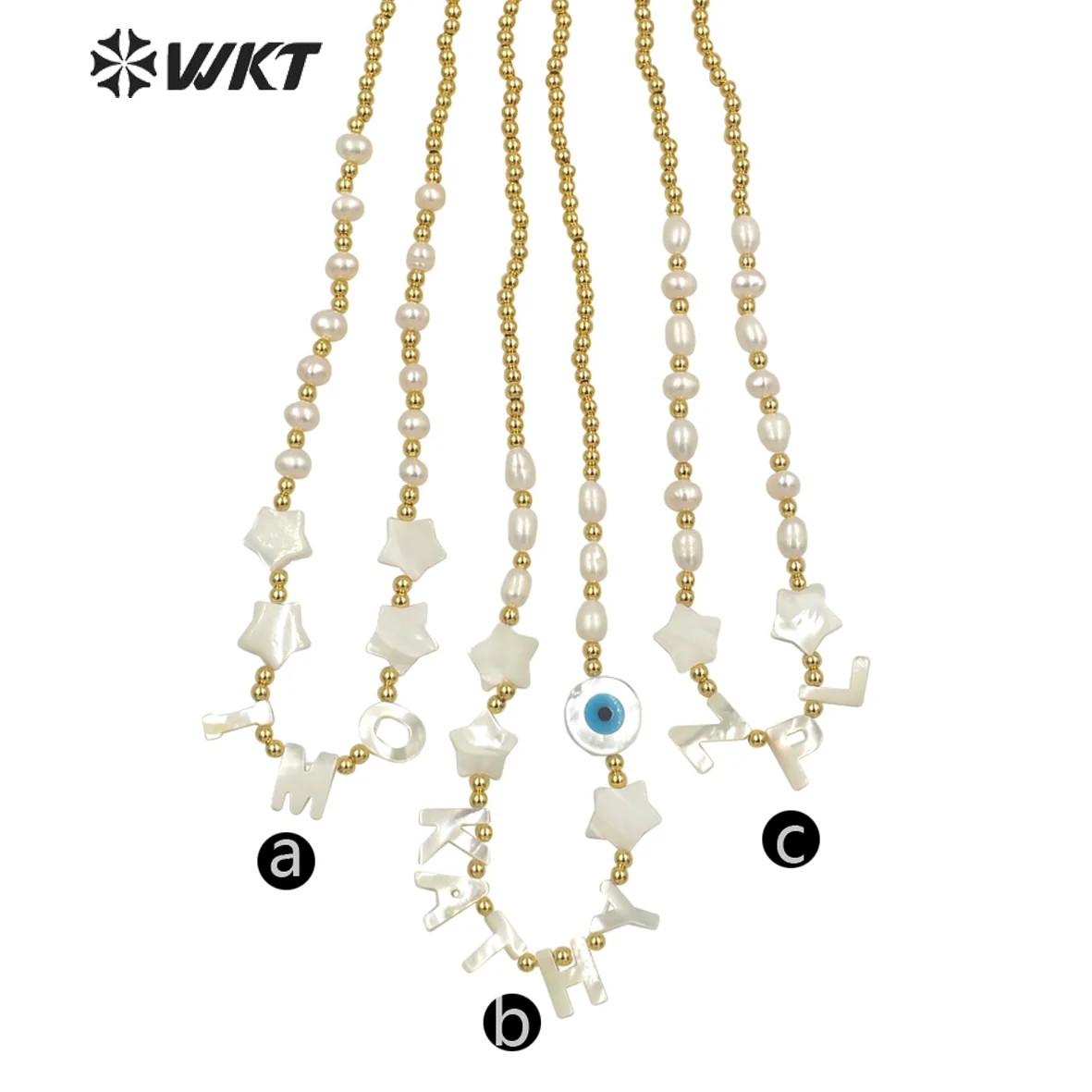 WT-JN138 Wholesale Customs Make Shell Letters Charms Necklace Fashion Girl White Of Eye And Star In 16 Inch Decorated