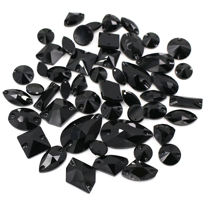 New Arrival High Quality Glass Crystal Black Stones Mixed Shape 50Pcs/Bag Flatback Sew On Rhinestones For Clothing/Wedding Dress