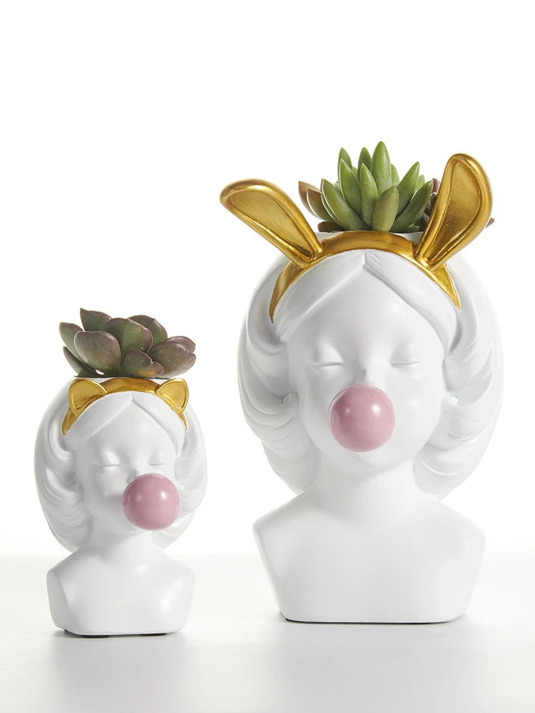 

Modern Resin Girl Doll Flower Pots Ornaments Home Livingroom Table Vase Crafts Decoartion Green Plant Potted Figurines Decor Art