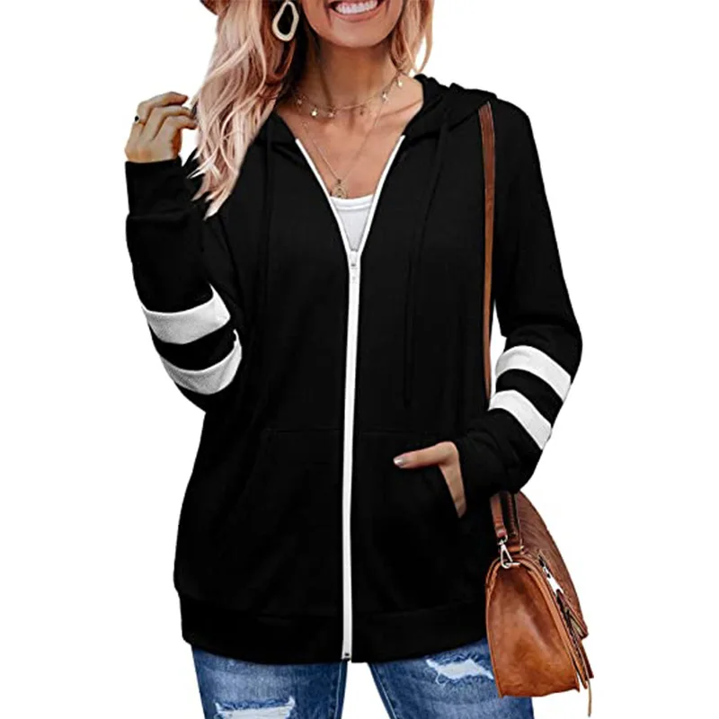 Women's 2021 Autumn and Winter New Solid Color Cardigan Hoodie Zipper Sweater