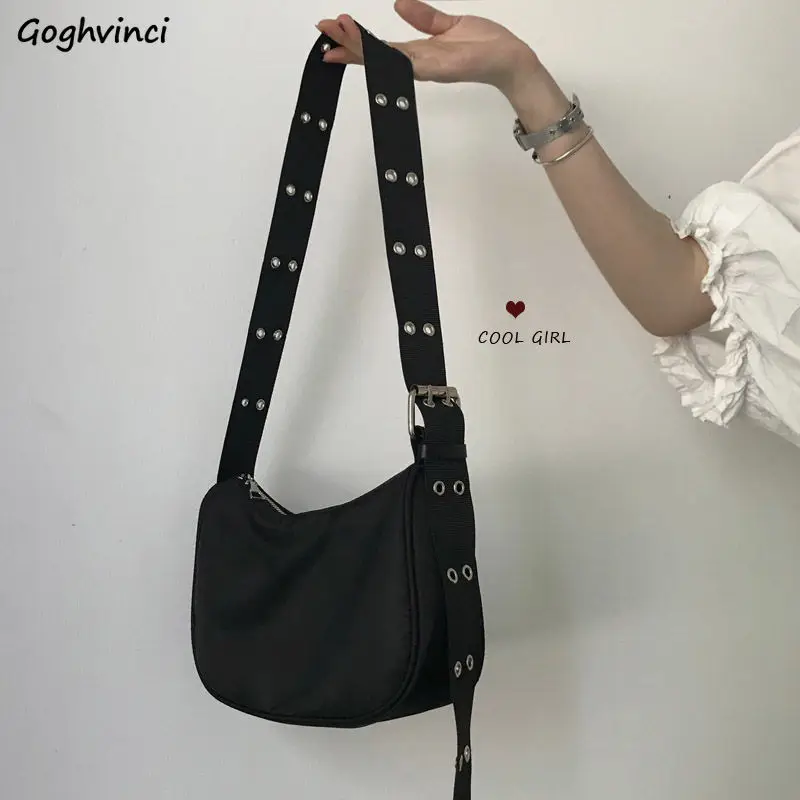 Crossbody Bags Women Adjustable Strap Chic Black Simple Harajuku for Students Zipper Shoulder Canvas Bag PopularHigh Street