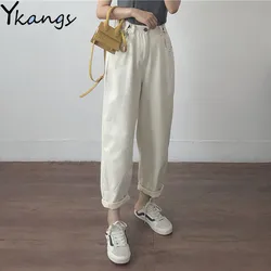 Jean en coton blanc pour femme, pantalon en denim, taille haute, jean maman, noir, printemps, beige, bleu, banane, streetwear