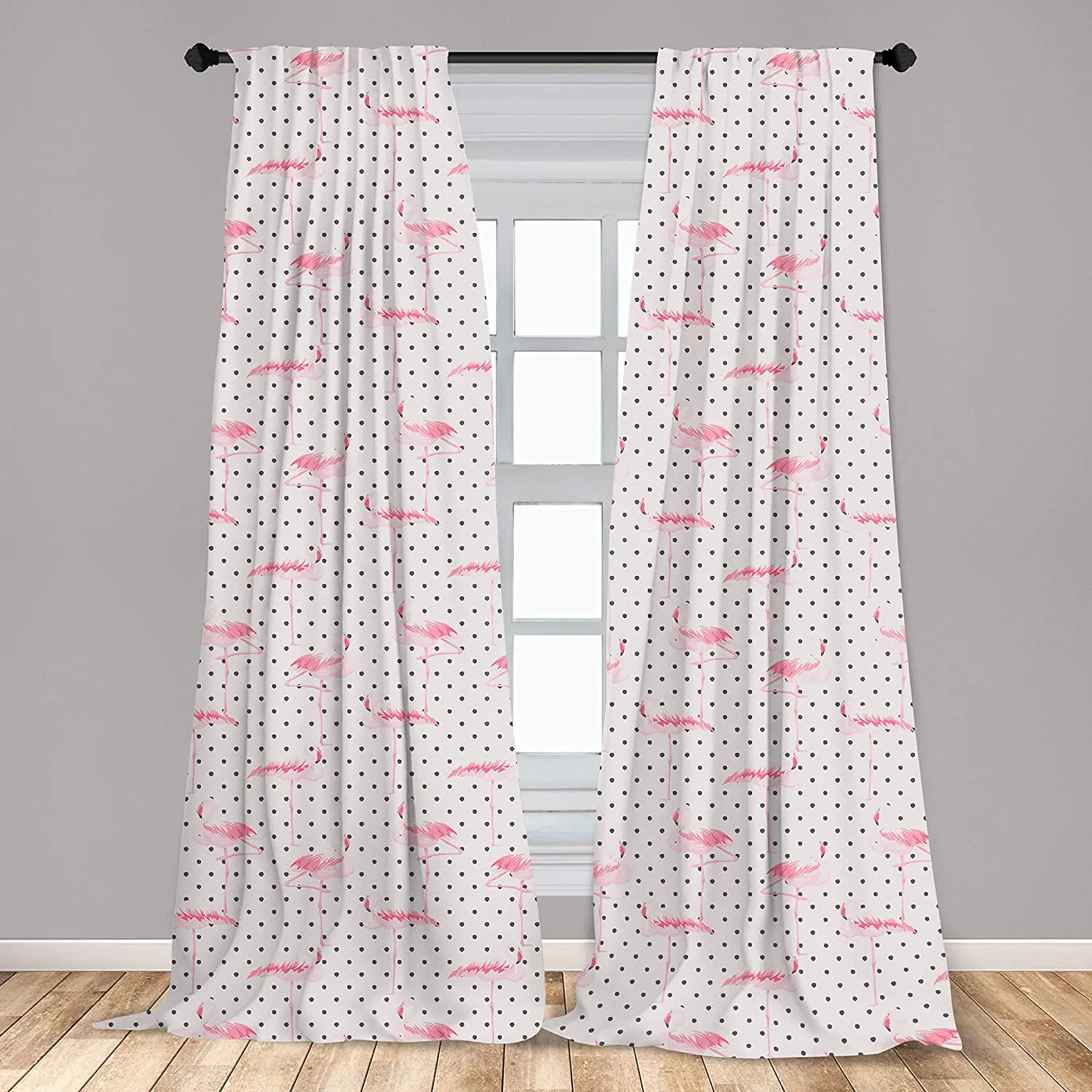 Cortinas Retro para ventana, telón de fondo con diseño de flamenco, pájaros, lunares minimalistas, decoración ligera, rosa y blanco