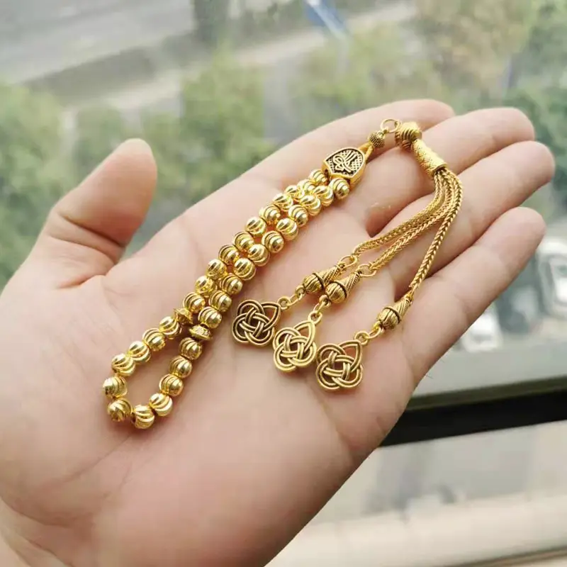 تسبيح ذهبي هدية رمضان، إكسسوارات إسلامية يدوية، 33 خرزة، مسبحة صغيرة الحجم