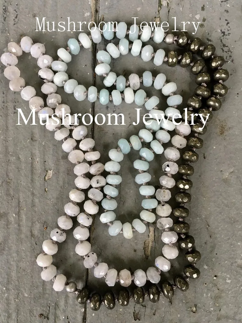 

Long Moonstone Mutil Beads Pyrite Natural Amazonite Beaded Necklace