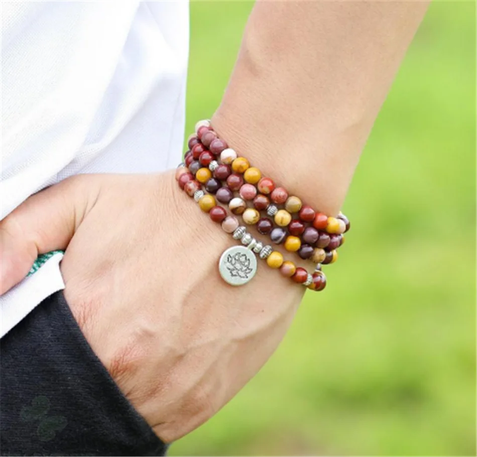 

6mm Mocha stone Yolk stone 108 Beads Mala Bracelet Natural Yoga Mala Bless Chakra Health Sutra Wrist Handmade Buddhist Prayer