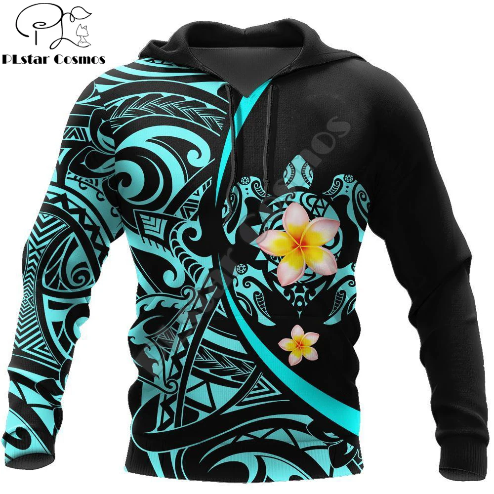 Pohnpei Amazing Polynesian Sea Turtle Tattoo & Hibiscus 3D Printed Unisex Zip Pullover Casual Harajuku Streetwear DW0409