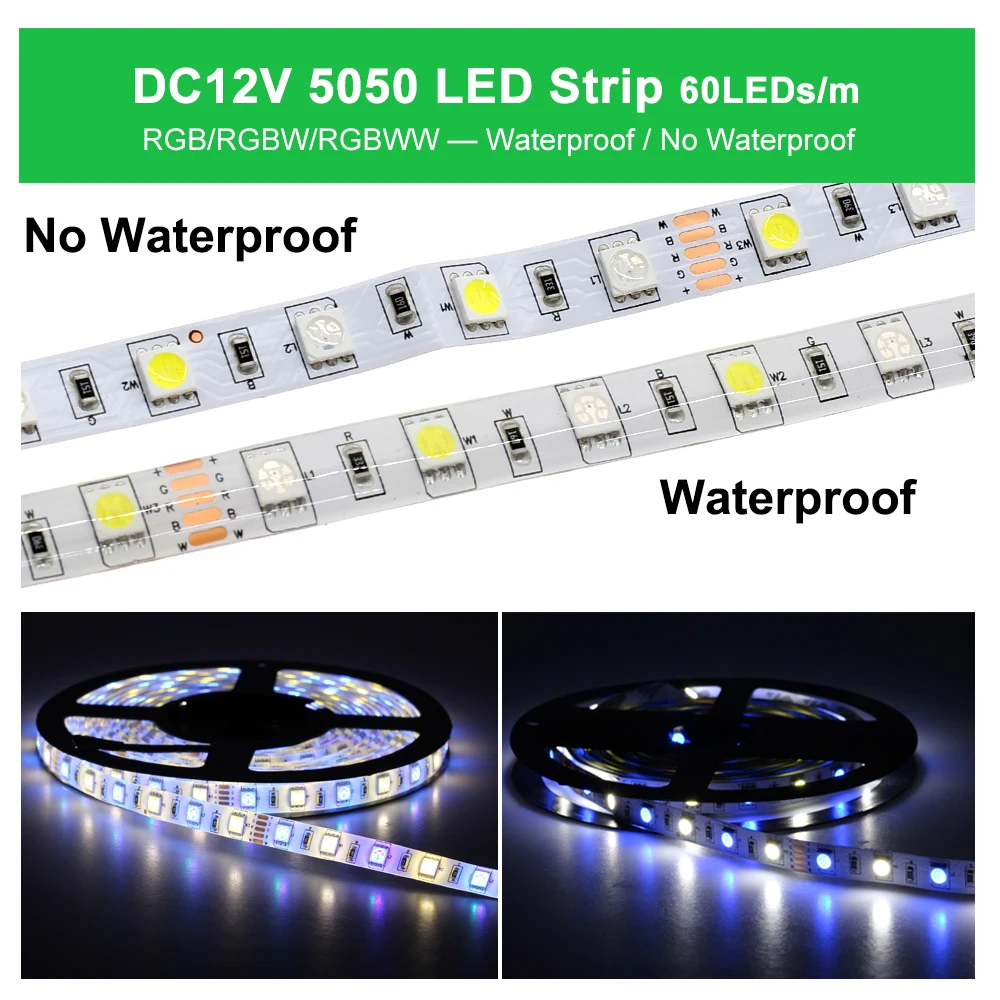 5M 5050 LED Strip DC12V RGB / RGBW / RGBWW Flexible Light Tape 300 LED RGB Strip LED set + Remote Control + Adaptor Daya