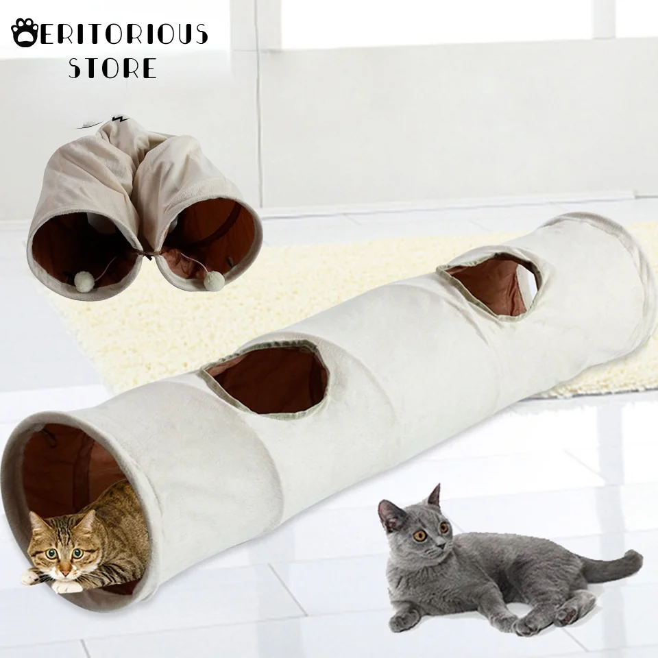 Collapsible Cat Tunnel With Ball Kitten Play Tube for Large Cats Dogs Bunnies With Ball Fun Cat Toys Suede Peep Hole pet toy