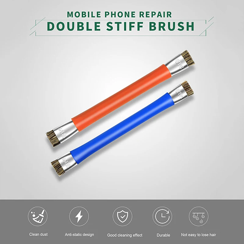 Anti-Statische Borstel Dubbele Hoofd Isolatie Harde Borstel Schoon Stof Reparatie Gereedschap Esd Veilig Kit Voor Mobiele Telefoon Moederbord pcb Bga