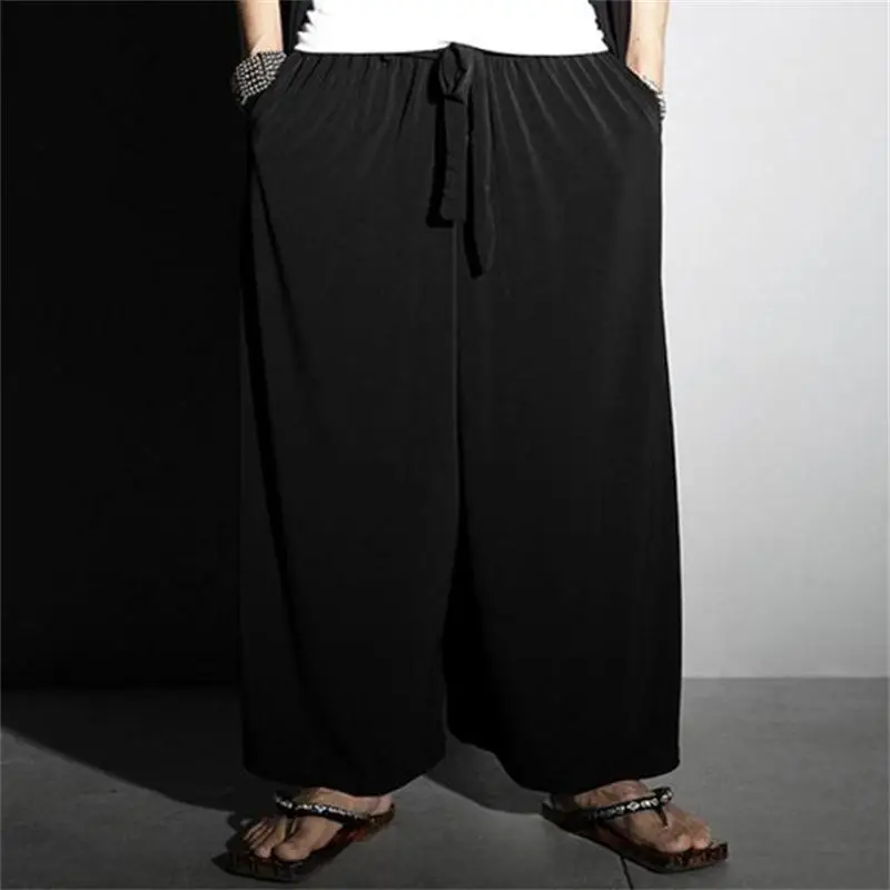 Trendy men\'s casual skirt pants big bell pants wide leg pants large size wide leg men\'s nine-point pants fashion loose summer th