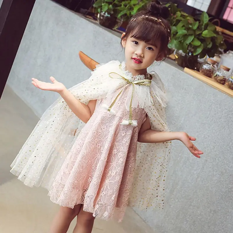 Kids Girl Fairy Cape Princess Candy Color Glitter Star Sequins Cloak Tulle Shawl NEW