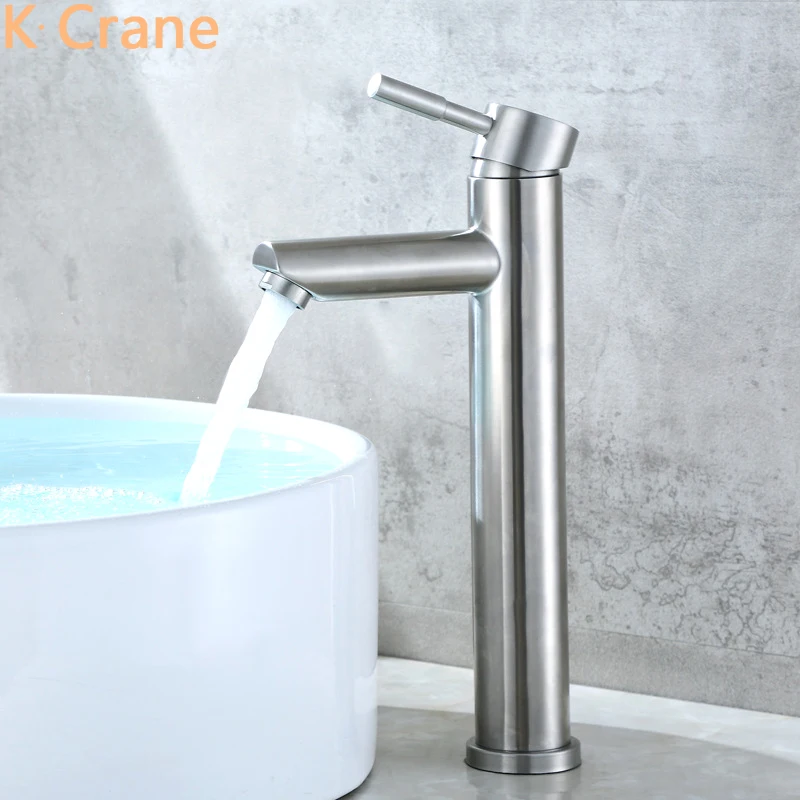 

Basin Vessel Sink Faucet Bathroom Hot Cold Water Mixer Tap Modern Stainless Steel Brushed Grifo Deck Mount Single Handle Faucets