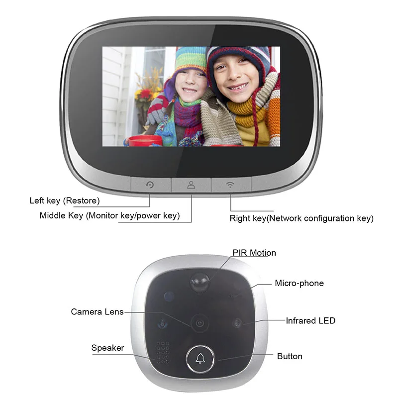 Tuya Peephole Video Doorbell Wifi Door Viewer Camera Intercom 4.3 Inch LCD Digital Home Security Eye Monitor Motion Detection