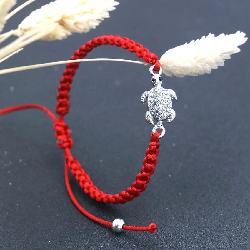 Minimalist Silver Color Sea Turtle Tortoise Charm Bracelet Red Rope Thread Chakra Bracelets For Women Boho Jewelry Love Gift