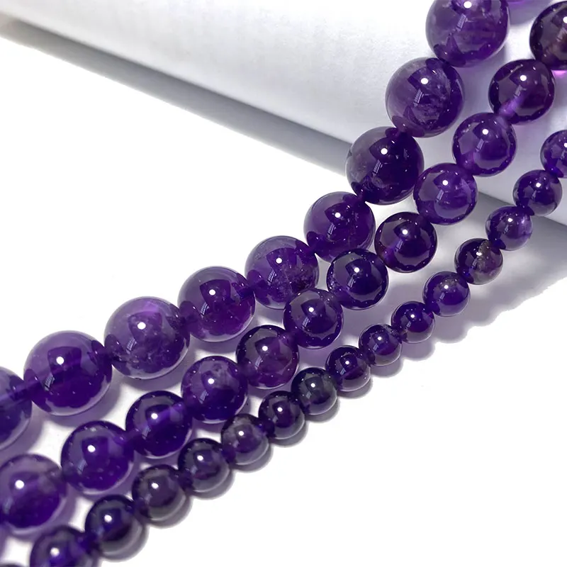 Top AAA+ 100% Natural Purple Amethyst Crystal Round Stone Beads For Jewelry Making DIY Bracelet Necklace 4/6/8/10/ 12MM 15\'\'