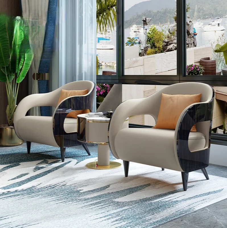 Italian luxury ebony light painted solid wood leisure chair Modern living room negotiation chair can be customized sofa chair