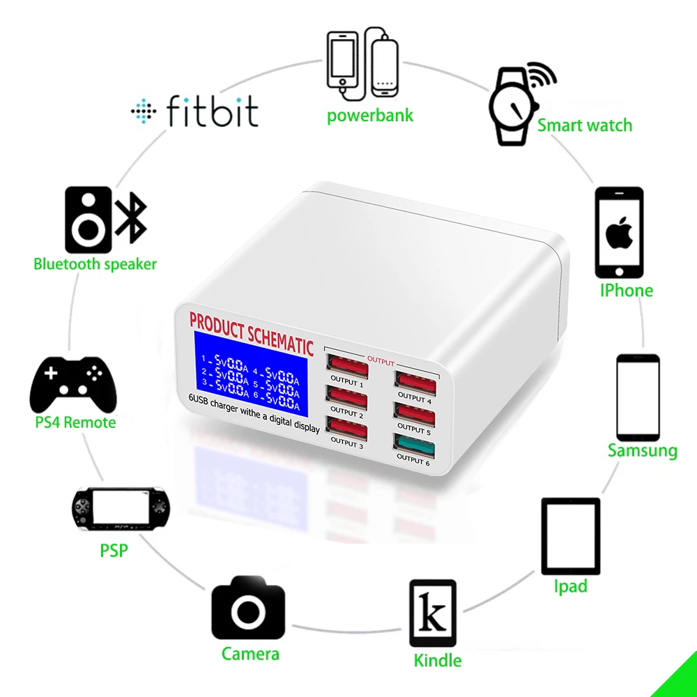 Ricarica USB multiporta con Display LCD adattatore per caricabatterie USB Hub EU US UK Plug caricabatterie rapido per telefono cellulare per iPhone Xiaomi HUAWEI