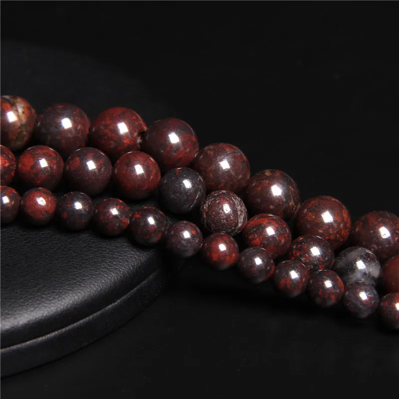 Natural Bloodstone Beads Polished Red Gem Stone Round Beads For Jewelry Making Men Bracelets Necklace 15.5\