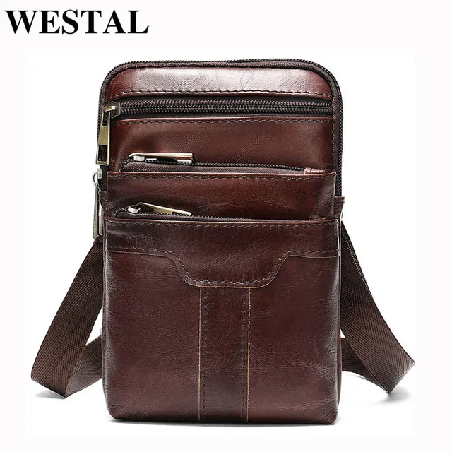WESTAL mała męska torba na ramię dla mężczyzn oryginalne skórzane torby Crossbody Mini męskie torby na telefon paski klapa Messenger 7538