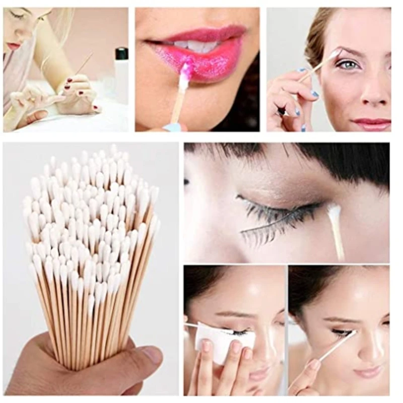 100/200Pcs 6 Inch Long Wooden Handle Cotton Swabs Single-Head Cleaning Sterile Sticks Applicator for Wound Clean Oil Makeup Eyes