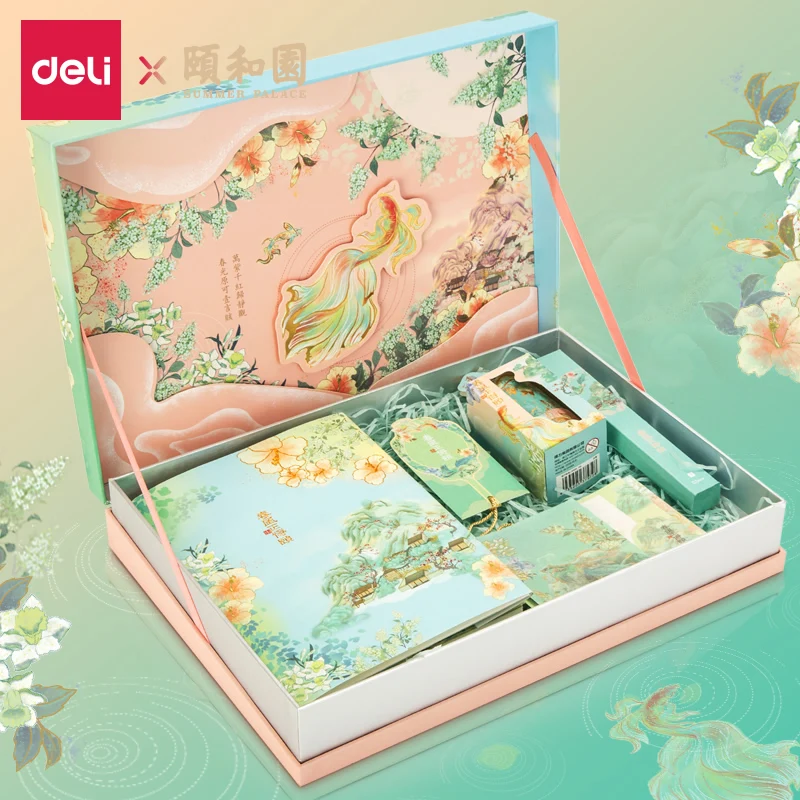 

DELI Summer Palace Series Note book Tape Sticker Gift Box Stationery Set SZ021 China Ancient Style Student Gift Stationery