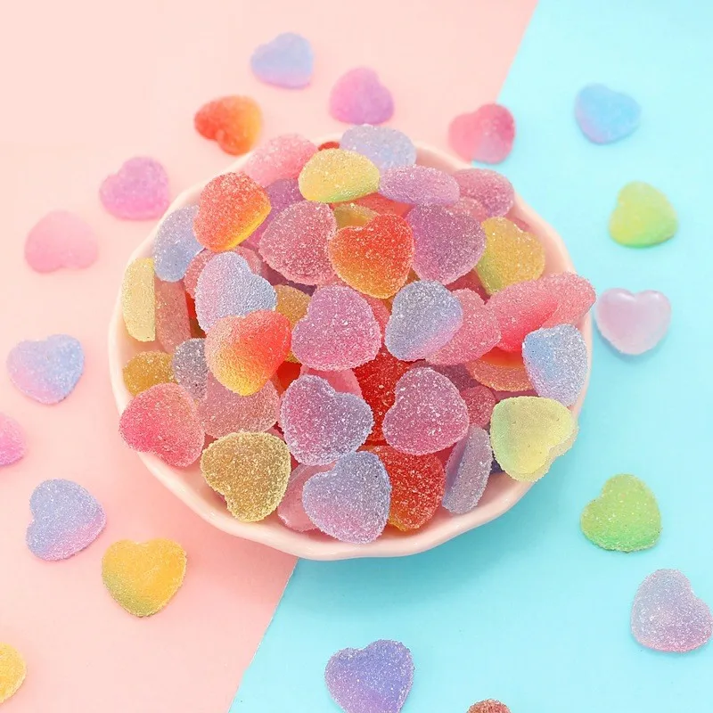 15Pcs 17mm Fake Candy Resin Cabochon Flatback Heart Shape Simulation Food DIY Scrapbooking Embellishment Decoration Craft