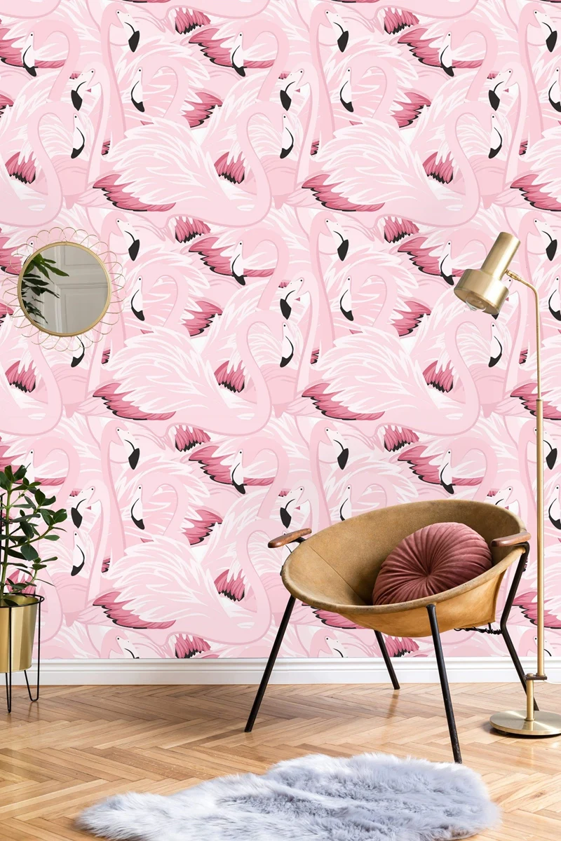 Exotic Pink Flamingo Wallpaper scandinavian  style Wall paper