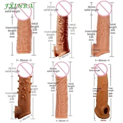 FXINBA 현실적인 실리콘 페니스 익스텐더 슬리브, 사정 지연, 재사용 가능한 콘돔 섹스 토이, 남성용 콕 슬리브, 14-20cm