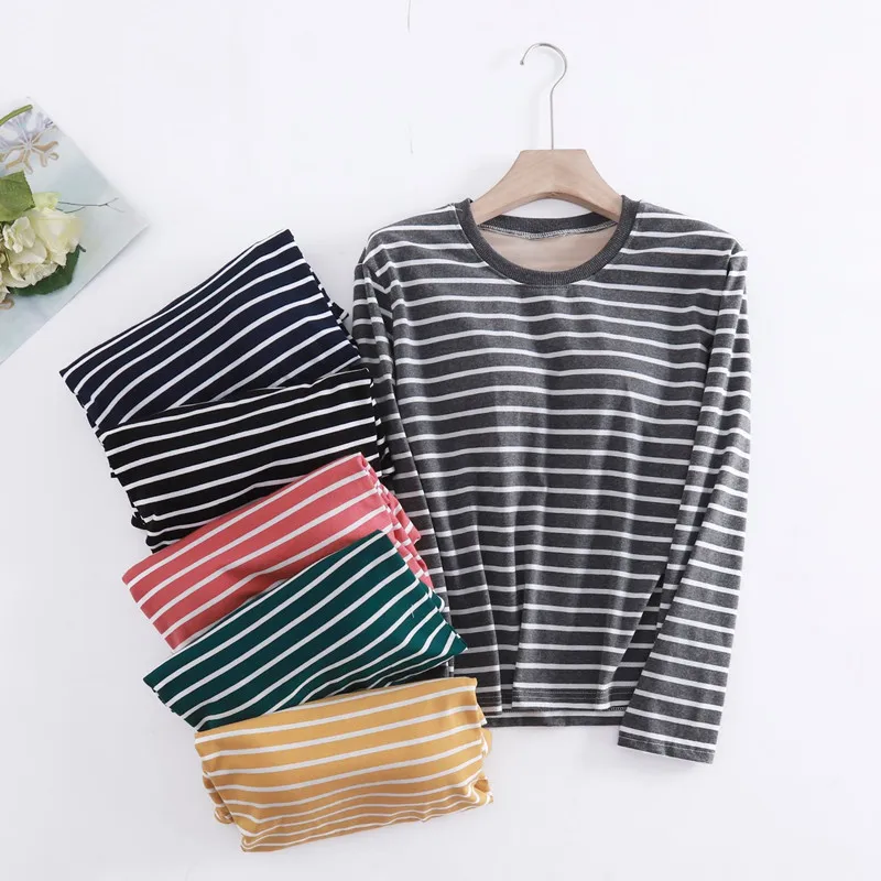 Fdfklak Sexy Chest Pad One Piece Sleep Pajamas Women Casual Striped Long Sleeve Sleepwear Tops Spring Autumn Nightwear Shirt