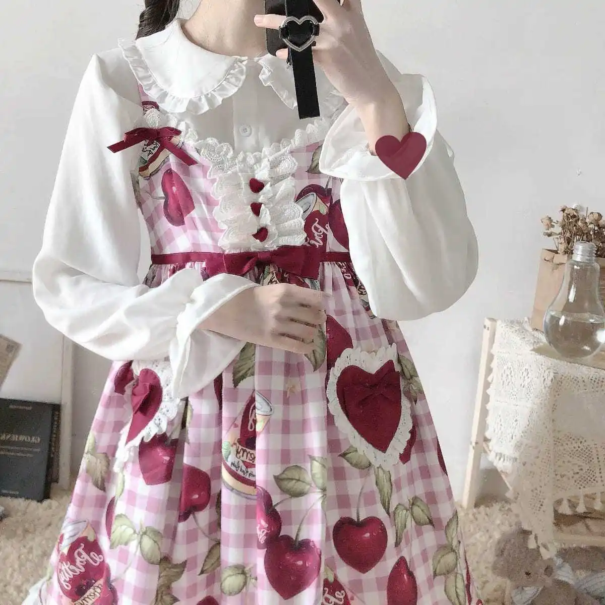 Peter Pan Collar Sweet Shirt Women Lolita Japanese Kawaii Blouse Puff Long Sleeve Elegant White Female Top Basic School Shirts