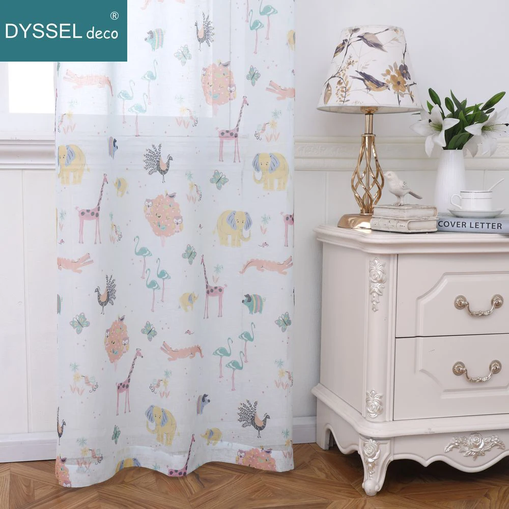 Natural Children Room Kids Curtain Cute Cartoon Animals Printting Europe Style Tulle Sheer Blackout Windows Drape For Kidroom