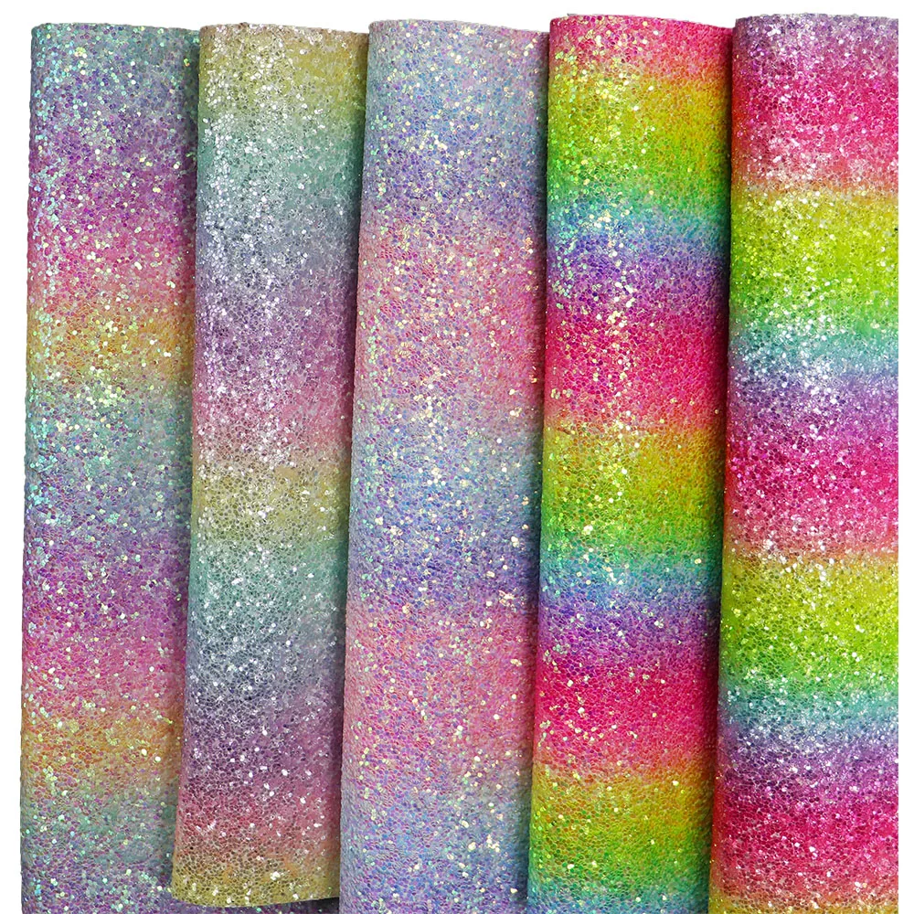 

91x134cm Yard Rainbow Chunky Glitter Fabric Leather For Boxes Earring DIY Craft Project Y013