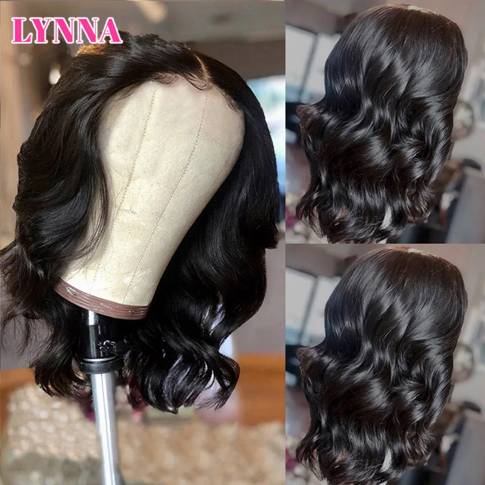 13X4 Body Wave ผมวิกผมด้านข้างสั้น Bob บราซิล Body Wave ลูกไม้ด้านหน้า Remy วิกผมเด็ก150 Pre Plucked