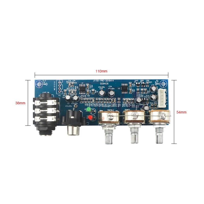 One channel Microphone and Two channels Music Input Preamplifier board Mono Two-stage EQ Bass treble adjustment