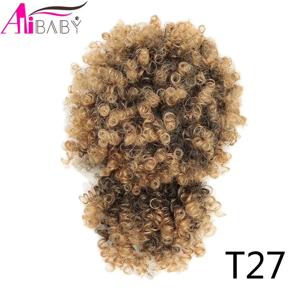 Alibaby-coleta con cordón sintético, extensiones de cabello Afro corto, Clip de cola de caballo con flequillo