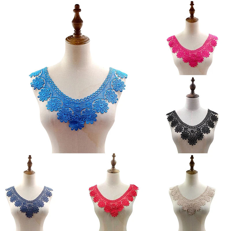 Hollow Out Applique Neckline Neckband Fake Collar Lace Embroidered Collar Solid Color Sewing Supplies Water Soluble Lace Collars