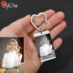 Sifisrri Custom Engraved Photo Name Date Number Rectangle Keychain Personalized Stainless Steel Women Men DIY Jewelry Gift