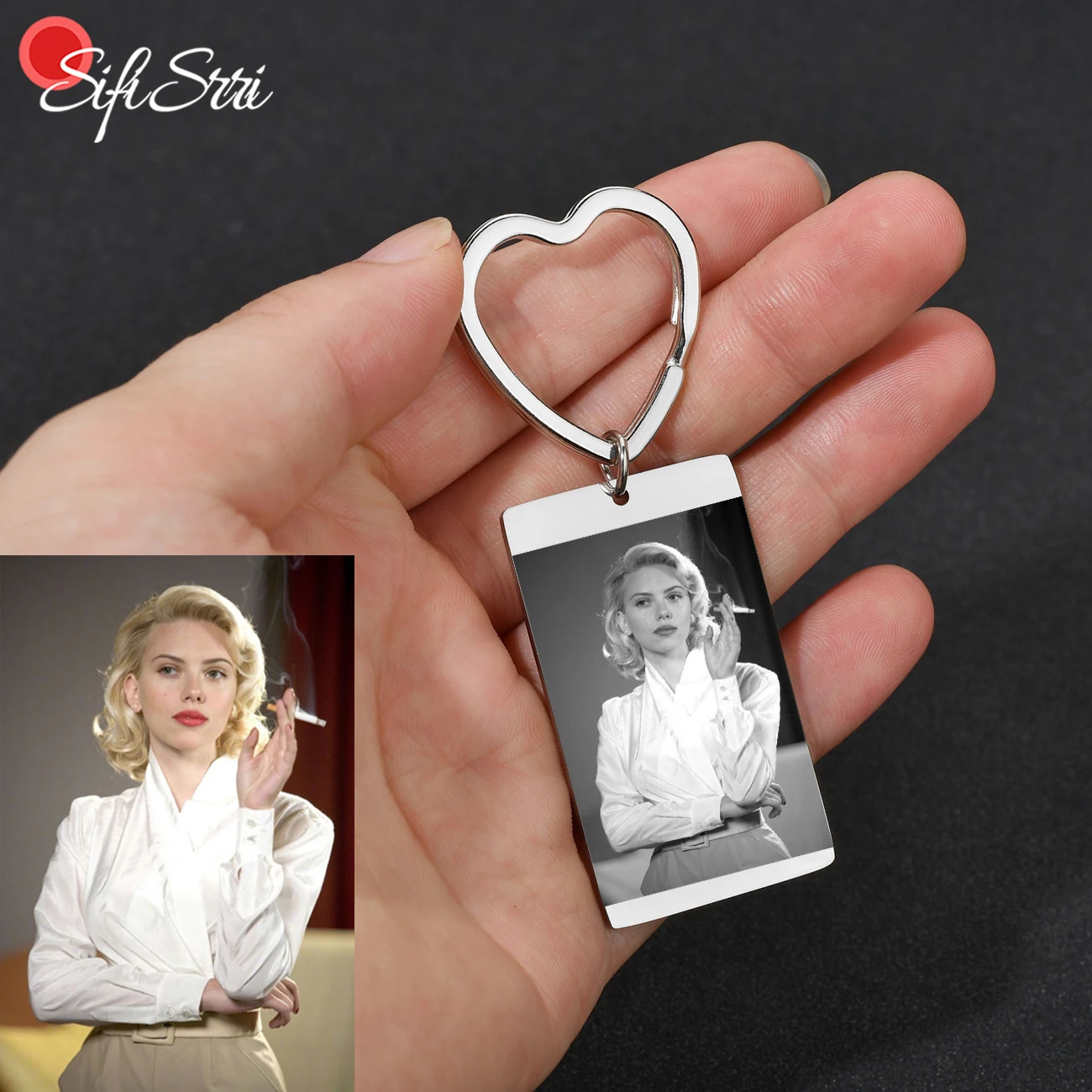 Sifisrri Custom Engraved Photo Name Date Number Rectangle Keychain Personalized Stainless Steel Women Men DIY Jewelry Gift