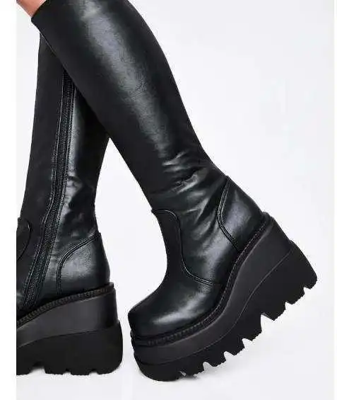 New Ladies High Platform Boots Fashion Zip High Heels Boots Women Wedges Shoes Woman Casual Boots Heels Plus Size 35-43 image 2