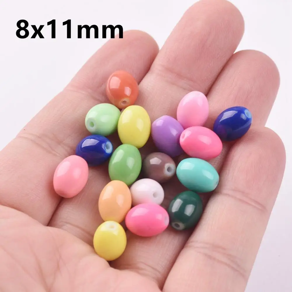 8x6mm 11x8mm Oval şekil kaplı opak cam gevşek takı yapımı için halka boncuk toptan Lot DIY el sanatları bulguları