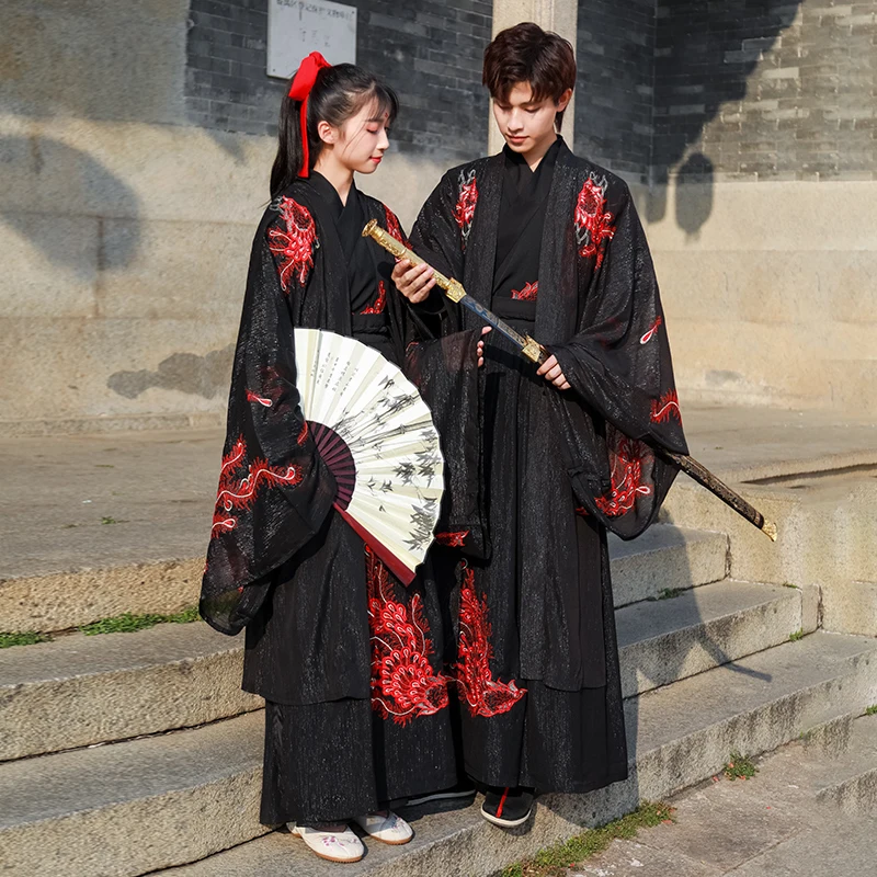 Chinese Dress Hanfu Black Embroidery hanfu Women Dresses China Style Customized Cosplay Costumes Kimono Traditional Clothing Men