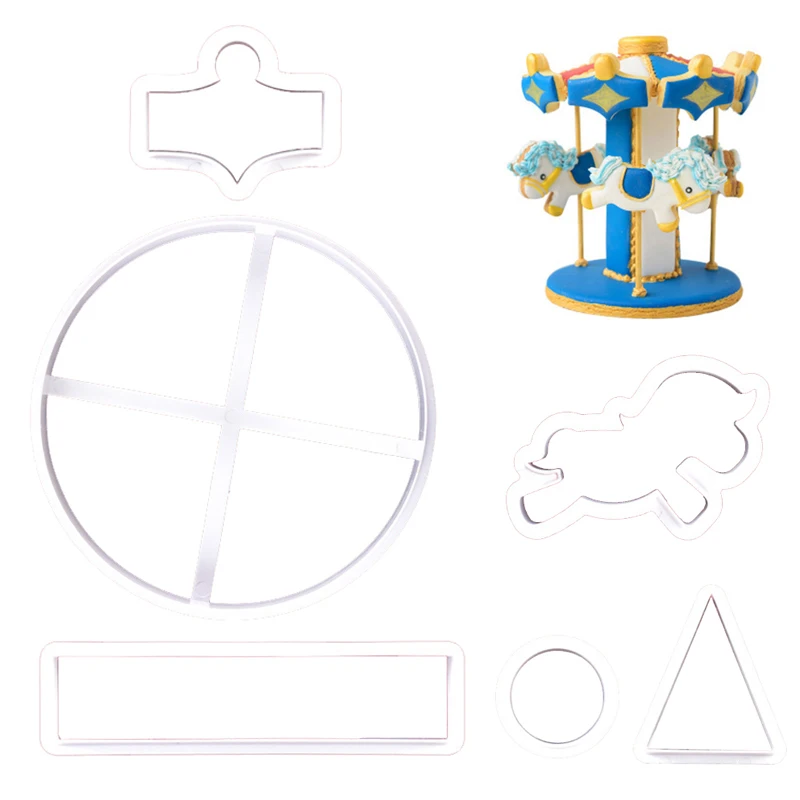 

6pcs Plastic Carousel Cookie Cutter Set DIY Merry-go-round Biscuit Baking Moulds Cake Fondant Pastry Decorating Tools