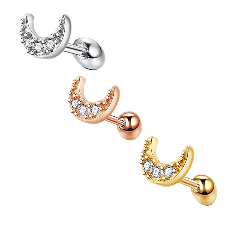 Surgical Steel Prong Set Zircon Crystal Ear Cartilage Tragus Helix Piercing Bar Top Upper Stud Earring Tunnel Plugs 16g