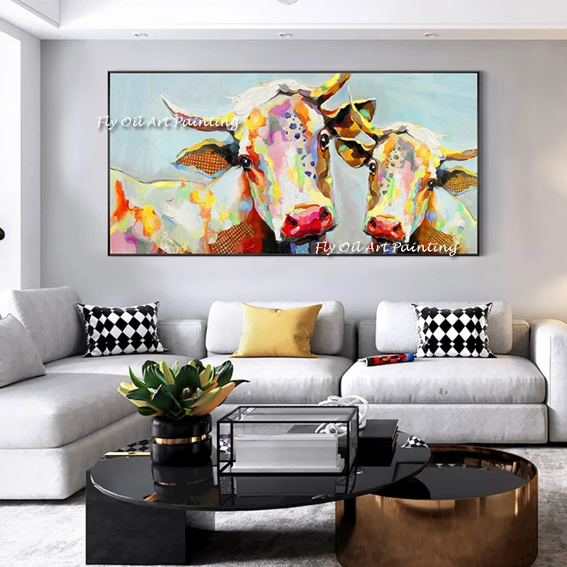 

The High Quality Cow Painting Art Hand-painted Abstract Oil Painting Mural Animal Family Decor Wall Pictures For Living Room