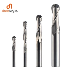 Dreanique-Carbide Ball Nose End Milling Cutter, Router Bit para madeira e alumínio, W2B, 2 flautas, R0.5-R4.0, 1Pc